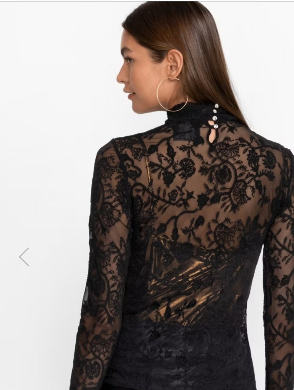 Johnny Was Black Sheer Lace Floral Mock Neck Top - Picture 2 of 6